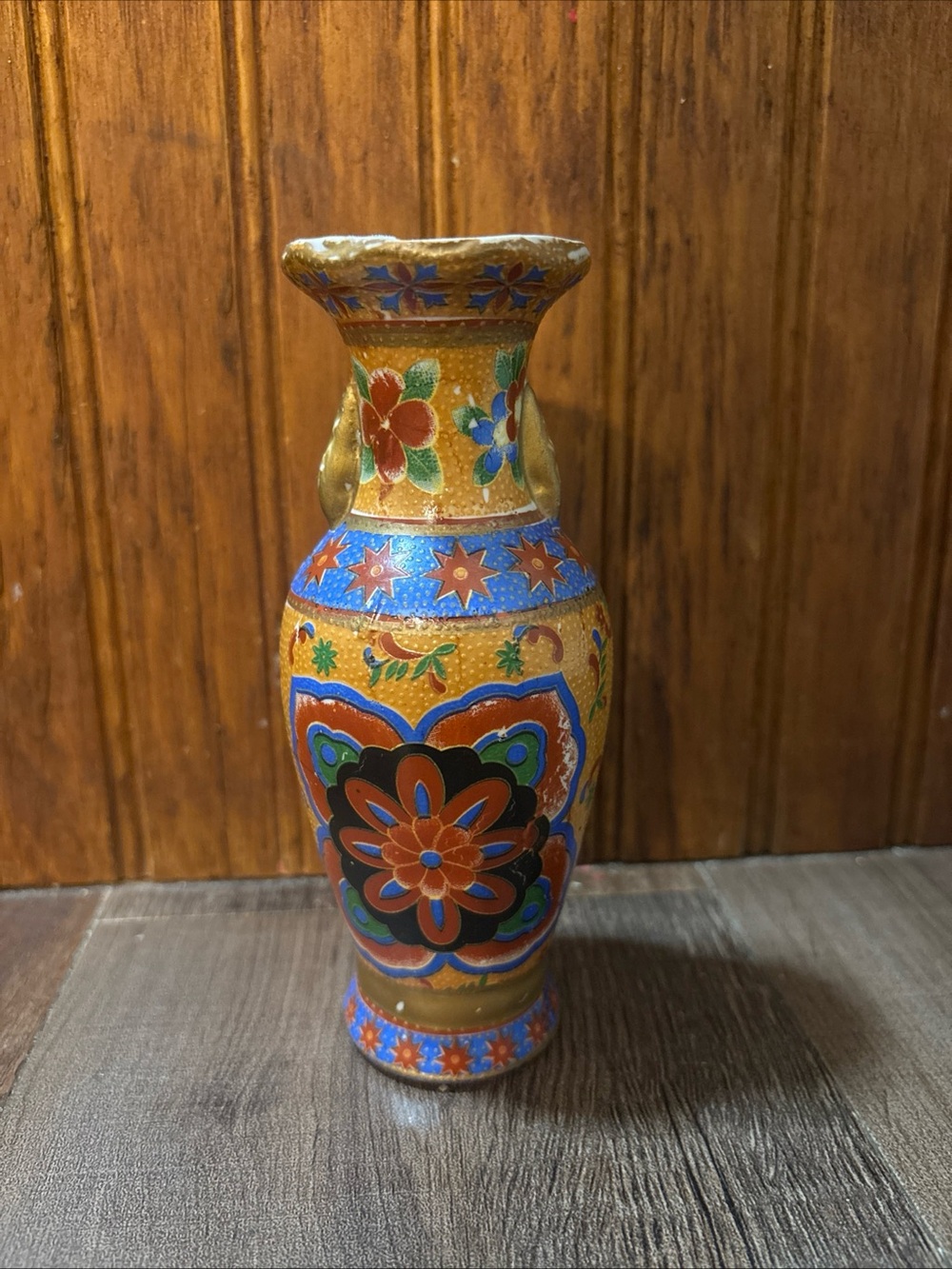 Decorative Gold Floral Cloisonné Vase - Multicolor